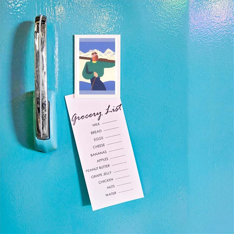 WS-50 Graphic of Man Carrying Skis - Vintage Image Magnet, Pack of 6
