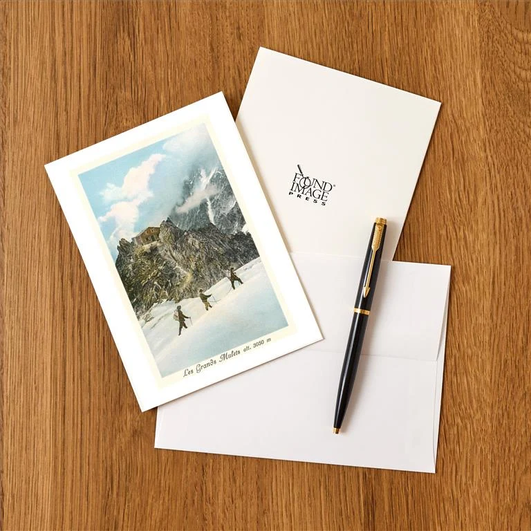 WS-158 Les Grands Mulets, Winter Hikers in the Alps - Vintage Image Greeting Card, Pack of 4