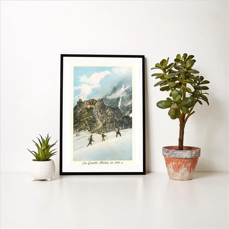 WS-158 Les Grands Mulets, Winter Hikers in the Alps - Vintage Image Art Print, Individual Print