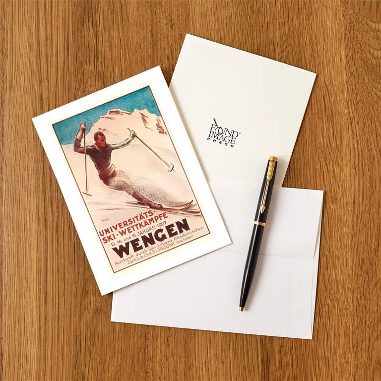 WS-37 Announcement for Ski Competition - Vintage Image Greeting Card, Pack of 4