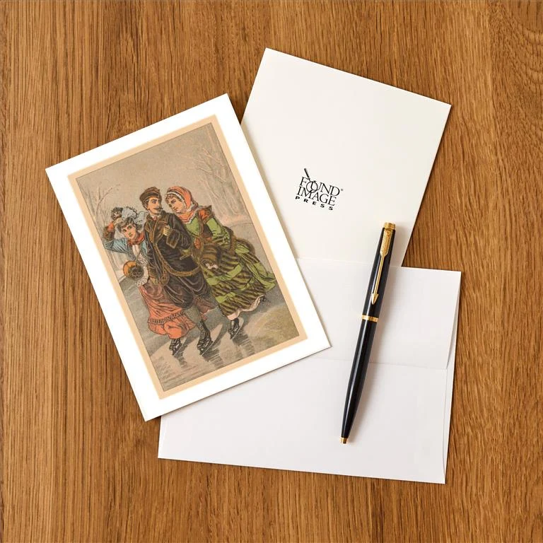 WS-179 Trio Ice Skating - Vintage Image Greeting Card, Pack of 4