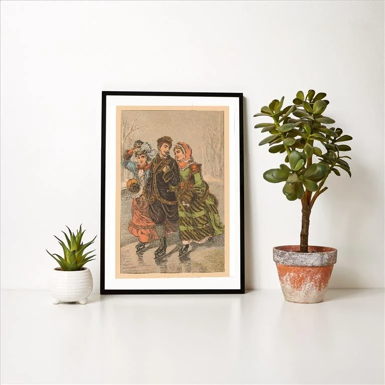 WS-179 Trio Ice Skating - Vintage Image Art Print, Individual Print