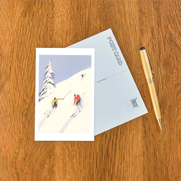 WS-146 Downhill Skiers in Powder - Vintage Image Postcard, Pack of 10