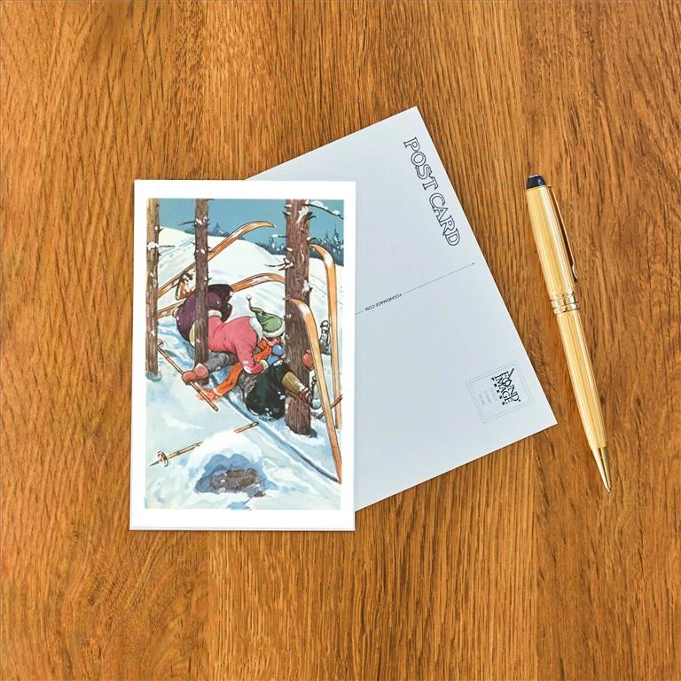 WS-80 Couple Kissing While Crashing on Skis - Vintage Image Postcard, Pack of 10