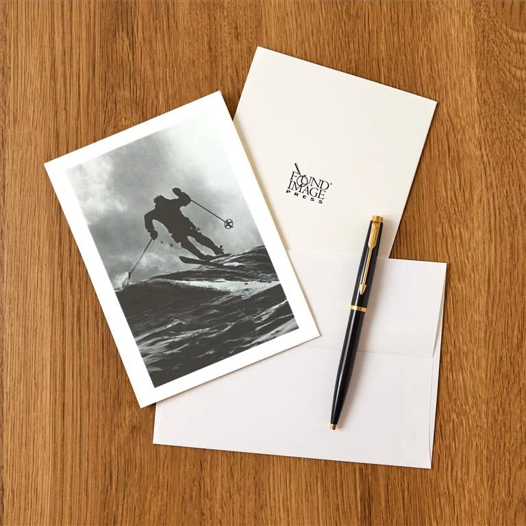 WS-57 Aggressive Downhill Skier - Vintage Image Greeting Card, Pack of 4