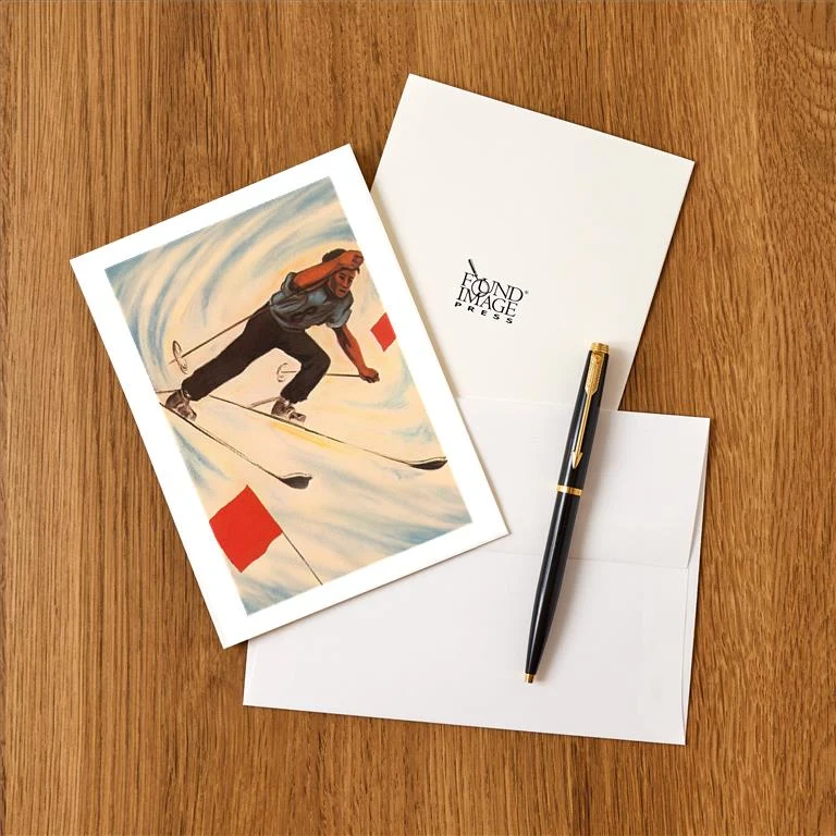 WS-157 Skier on Slalom Course - Vintage Image Greeting Card, Pack of 4