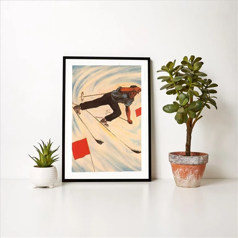 WS-157 Skier on Slalom Course - Vintage Image Art Print, Individual Print