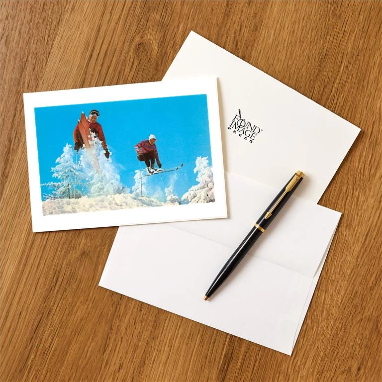 WS-33 Skiing Moguls - Vintage Image Greeting Card, Pack of 4
