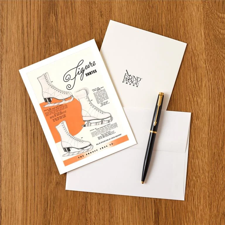 WS-165 Figure Skates - Vintage Image Greeting Card, Pack of 4