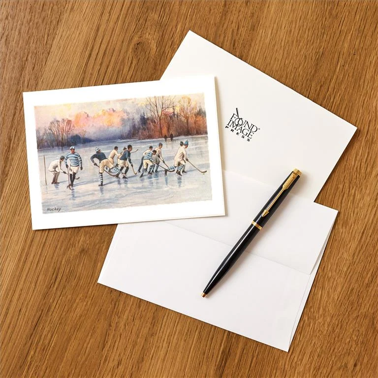 WS-17 Outdoor Ice Hockey - Vintage Image Greeting Card, Pack of 4
