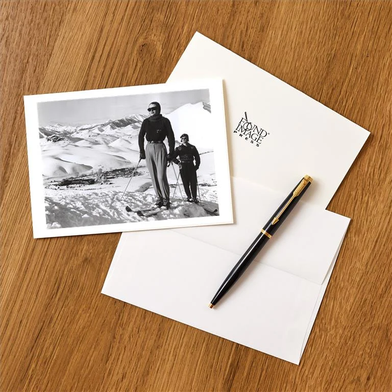 WS-197 Couple Surveying Slopes - Vintage Image Greeting Card, Pack of 4