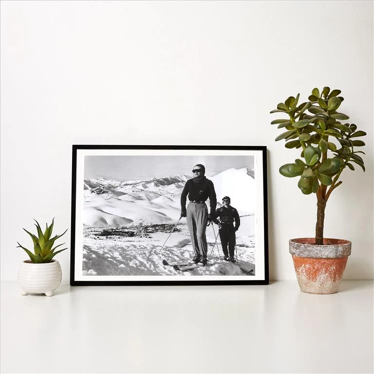 WS-197 Couple Surveying Slopes - Vintage Image Art Print, Individual Print