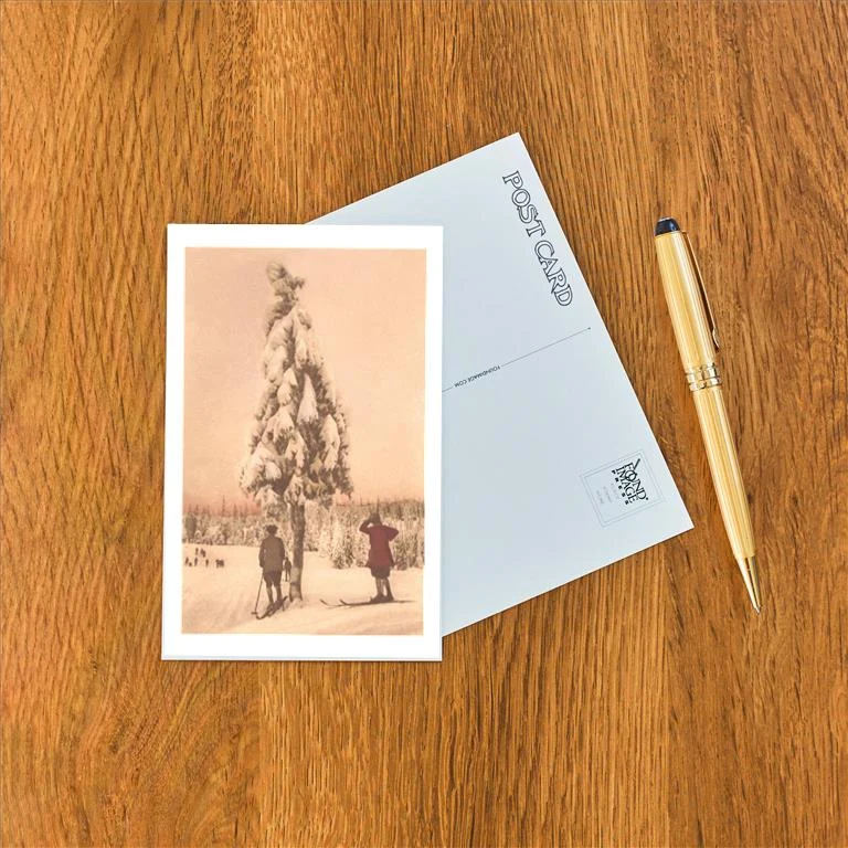 WS-99 Skiers Waiting under Snow-laden Tree - Vintage Image Postcard, Pack of 10