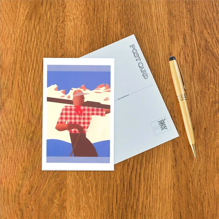 WS-51 Graphics of Woman Carrying Skis - Vintage Image Postcard, Pack of 10