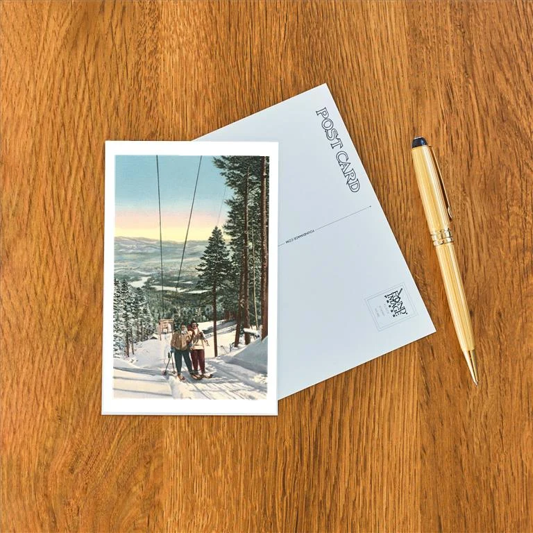WS-164 Girls on Skis Riding Tow Rope - Vintage Image Postcard, Pack of 10