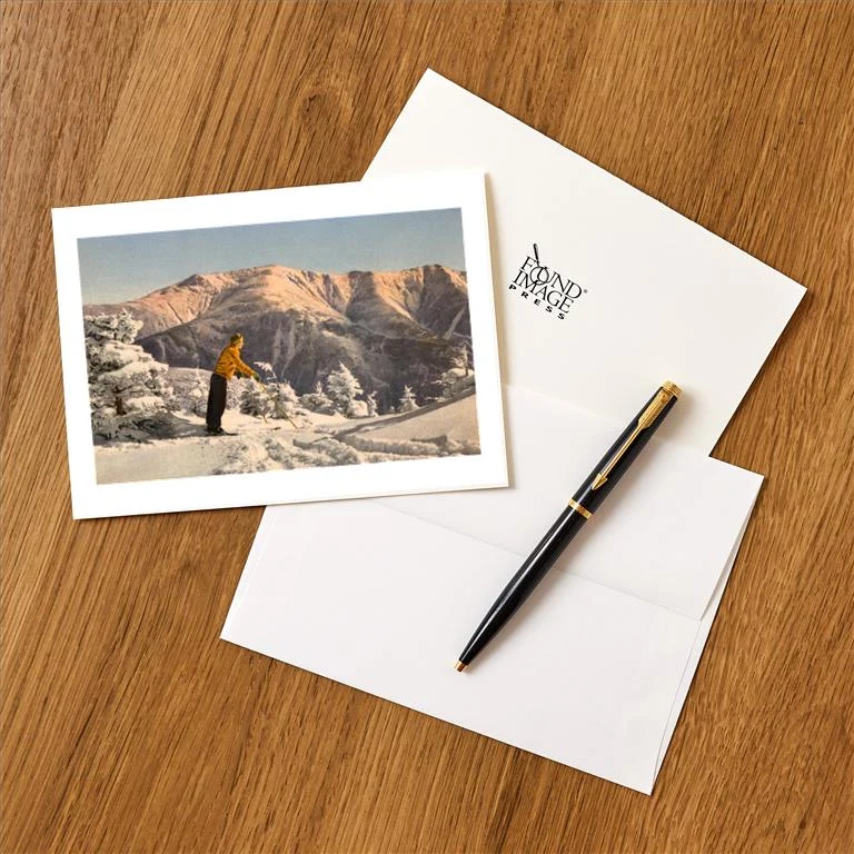 WS-97 Skier Contemplating Mountain - Vintage Image Greeting Card, Pack of 4