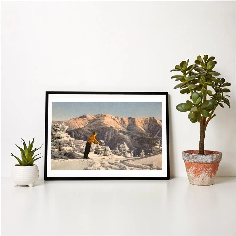 WS-97 Skier Contemplating Mountain - Vintage Image Art Print, Individual Print