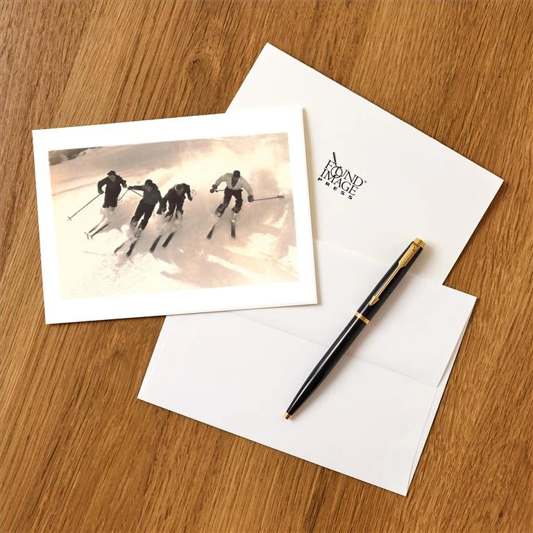 WS-204 Group Skiing - Vintage Image Greeting Card, Pack of 4