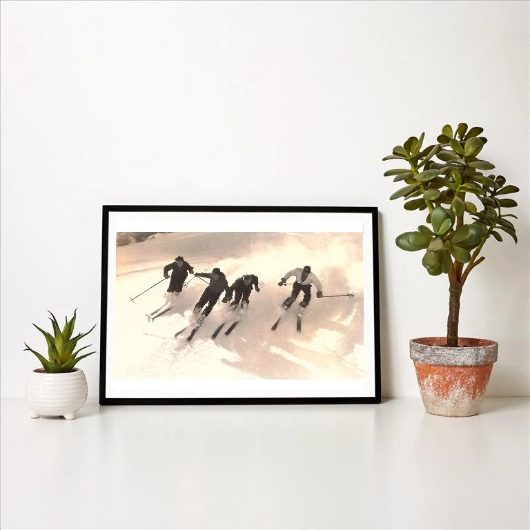 WS-204 Group Skiing - Vintage Image Art Print, Individual Print
