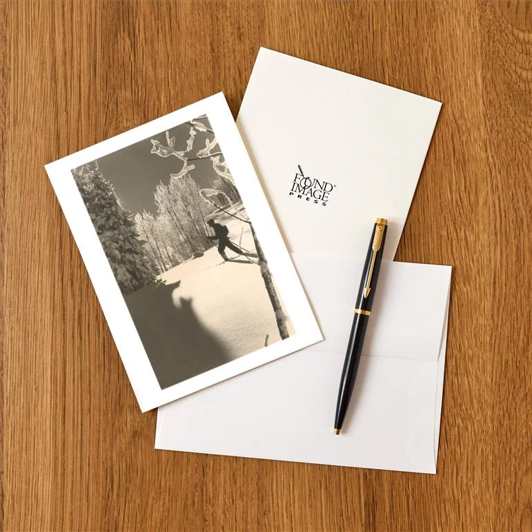 WS-02 Cross-Country Skier in Profile - Vintage Image Greeting Card, Pack of 4