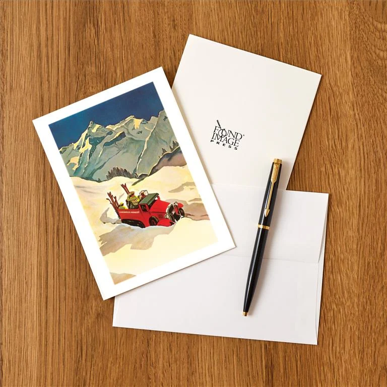 WS-129 Ski Truck in Alps - Vintage Image Greeting Card, Pack of 4