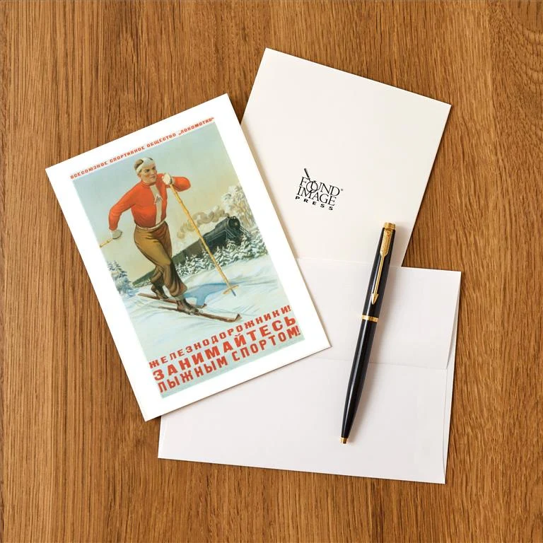 WS-131 Russian Cross Country Skier - Vintage Image Greeting Card, Pack of 4