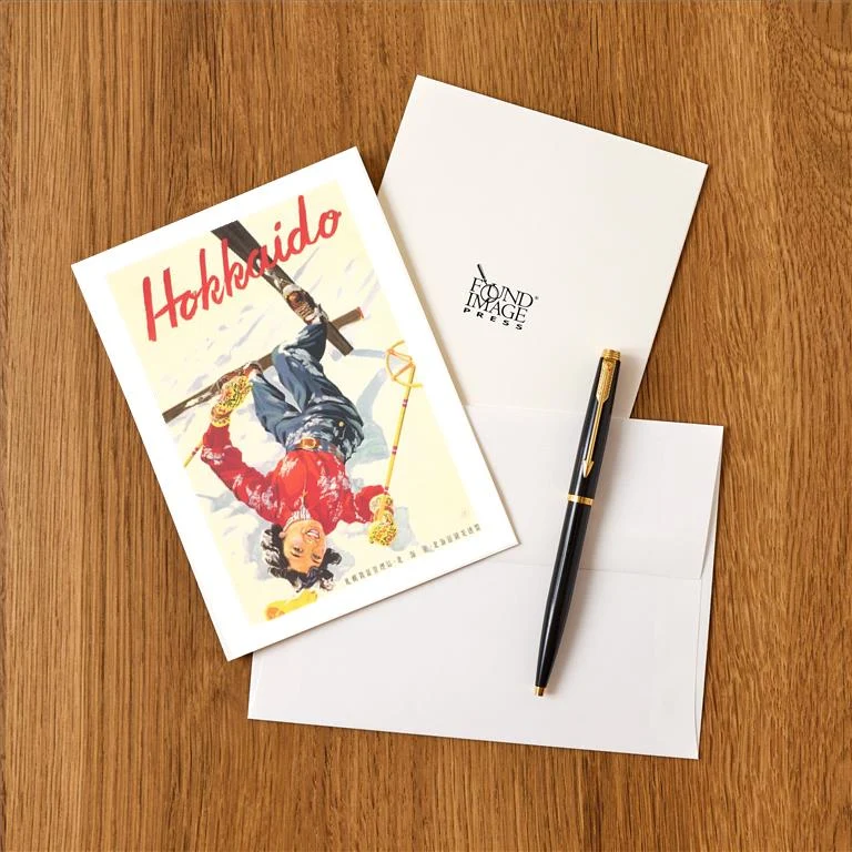 WS-170 Ski Hokkaido Travel Poster - Vintage Image Greeting Card, Pack of 4
