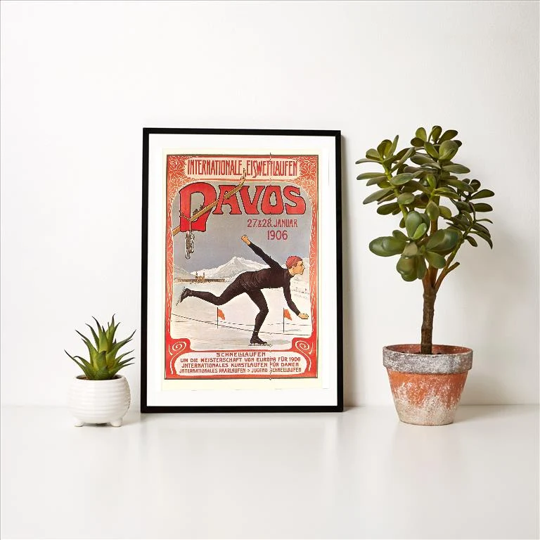 WS-43 Swiss Speed Skating Poster, Davos - Vintage Image Art Print, Individual Print