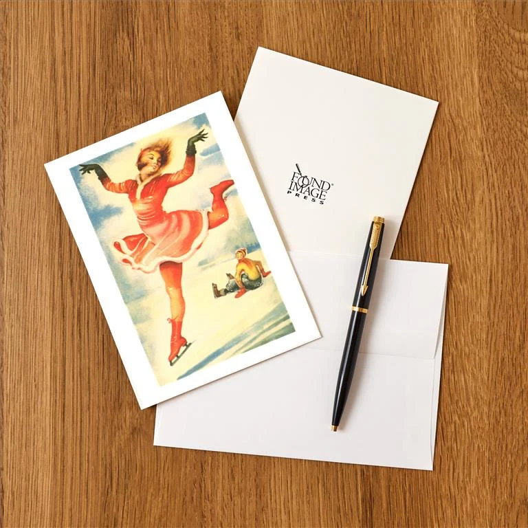 WS-124 Acrobatic Skater Flitting By - Vintage Image Greeting Card, Pack of 4