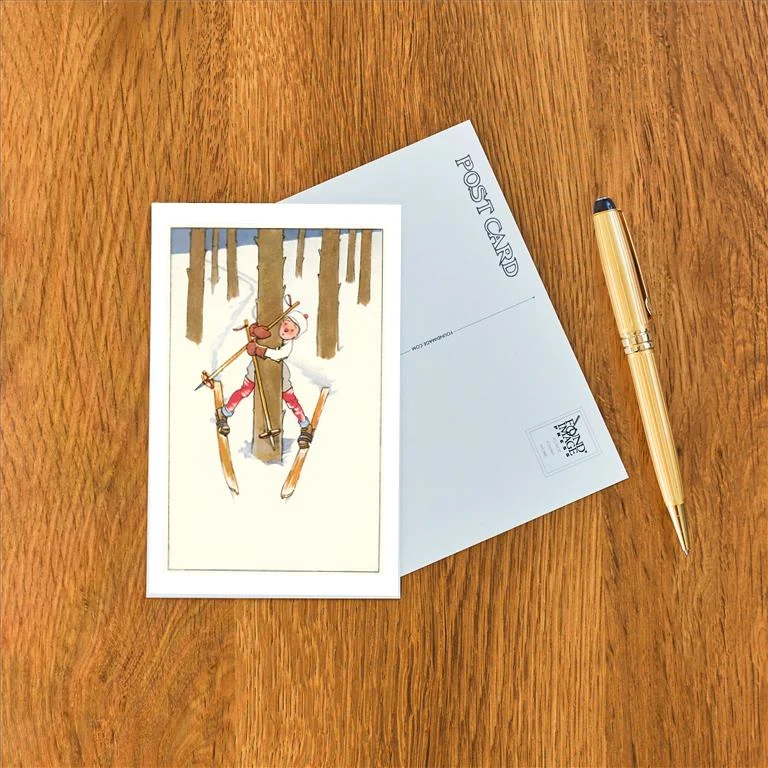 WS-114 Little Skier Stuck on Tree - Vintage Image Postcard, Pack of 10