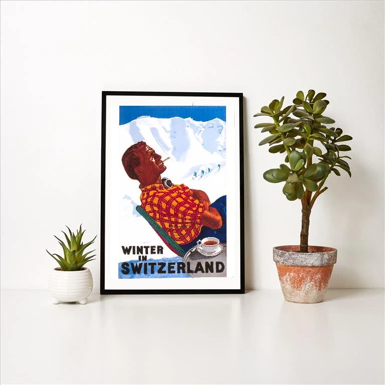 WS-190 Extremely Tanned Man, Skiers - Vintage Image Art Print, Individual Print