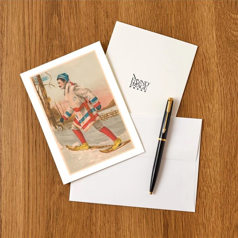 WS-189 Old Time Snow Shoer - Vintage Image Greeting Card, Pack of 4