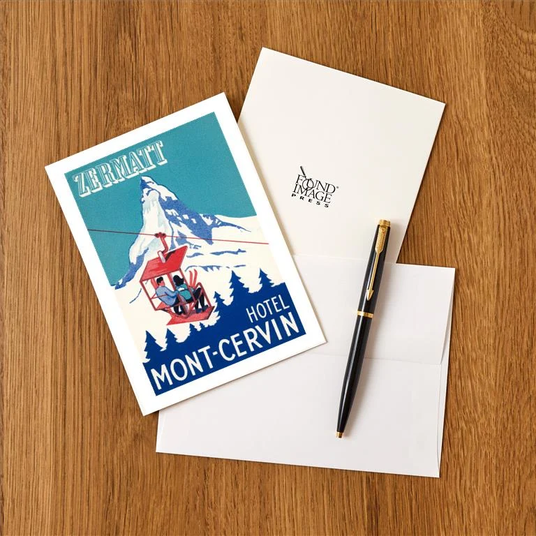 WS-148 Hotel Mont-Cervin, Ski Lift Poster - Vintage Image Greeting Card, Pack of 4