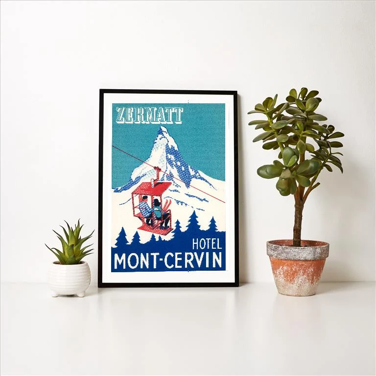 WS-148 Hotel Mont-Cervin, Ski Lift Poster - Vintage Image Art Print, Individual Print