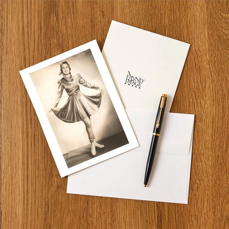 WS-54 Woman Ice Skater in Tasteful Skirt - Vintage Image Greeting Card, Pack of 4