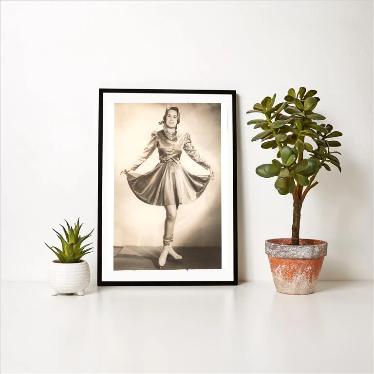 WS-54 Woman Ice Skater in Tasteful Skirt - Vintage Image Art Print, Individual Print