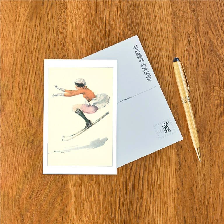WS-110 Graceful Woman Skiing Moguls - Vintage Image Postcard, Pack of 10