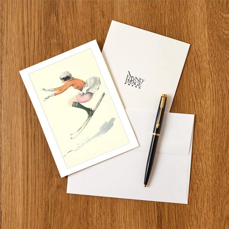 WS-110 Graceful Woman Skiing Moguls - Vintage Image Greeting Card, Pack of 4
