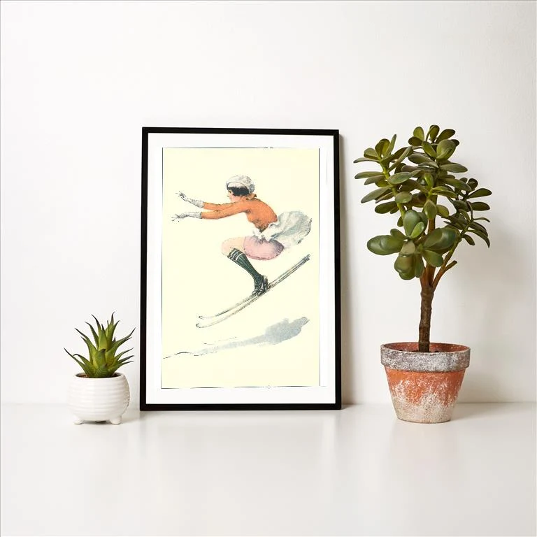 WS-110 Graceful Woman Skiing Moguls - Vintage Image Art Print, Individual Print