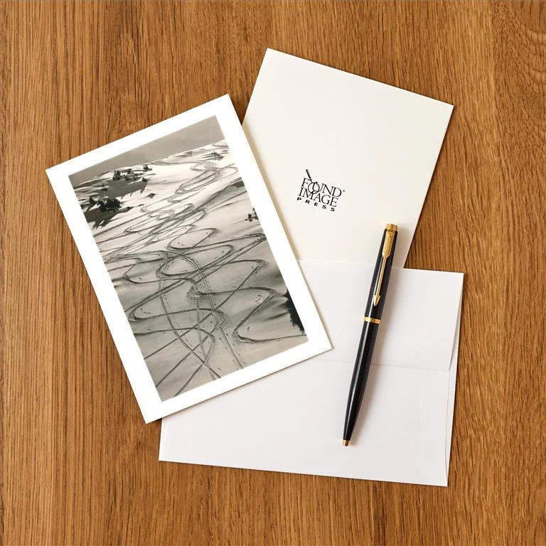 WS-153 Ski Trails in Snow - Vintage Image Greeting Card, Pack of 4