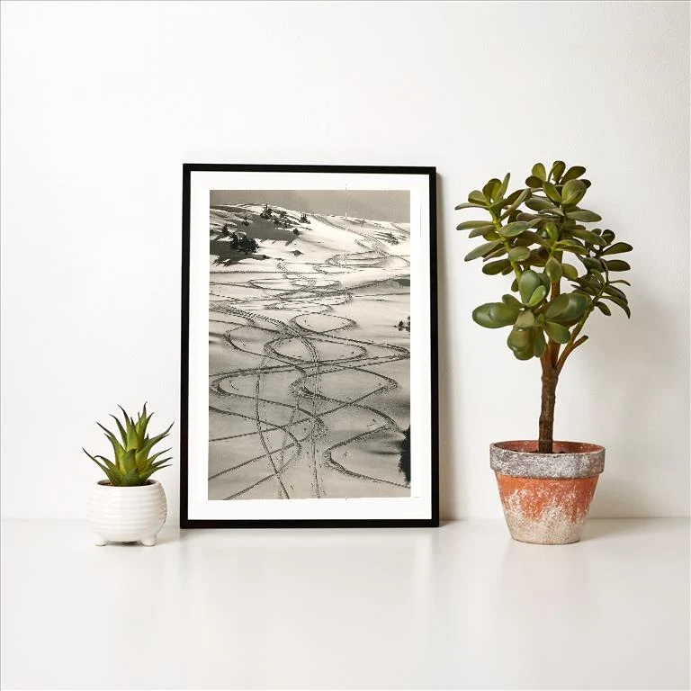 WS-153 Ski Trails in Snow - Vintage Image Art Print, Individual Print
