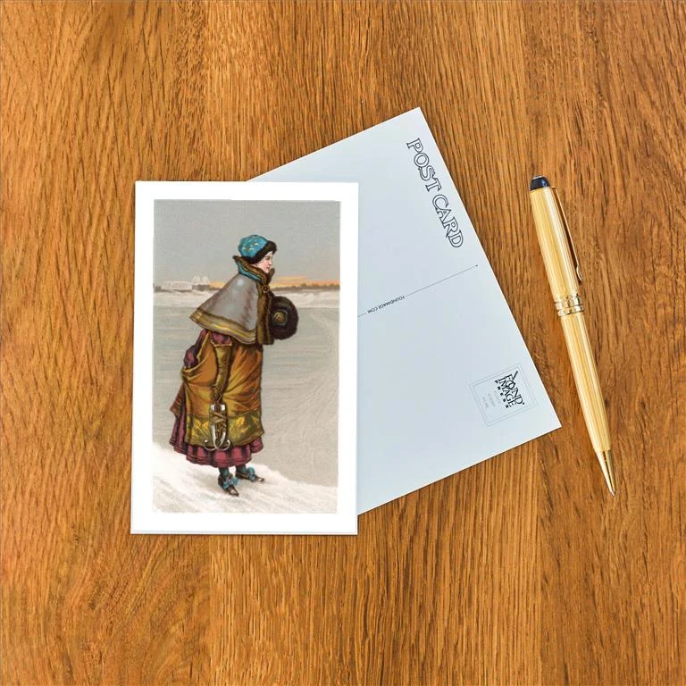 WS-208 Woman with Ice Skates - Vintage Image Postcard, Pack of 10