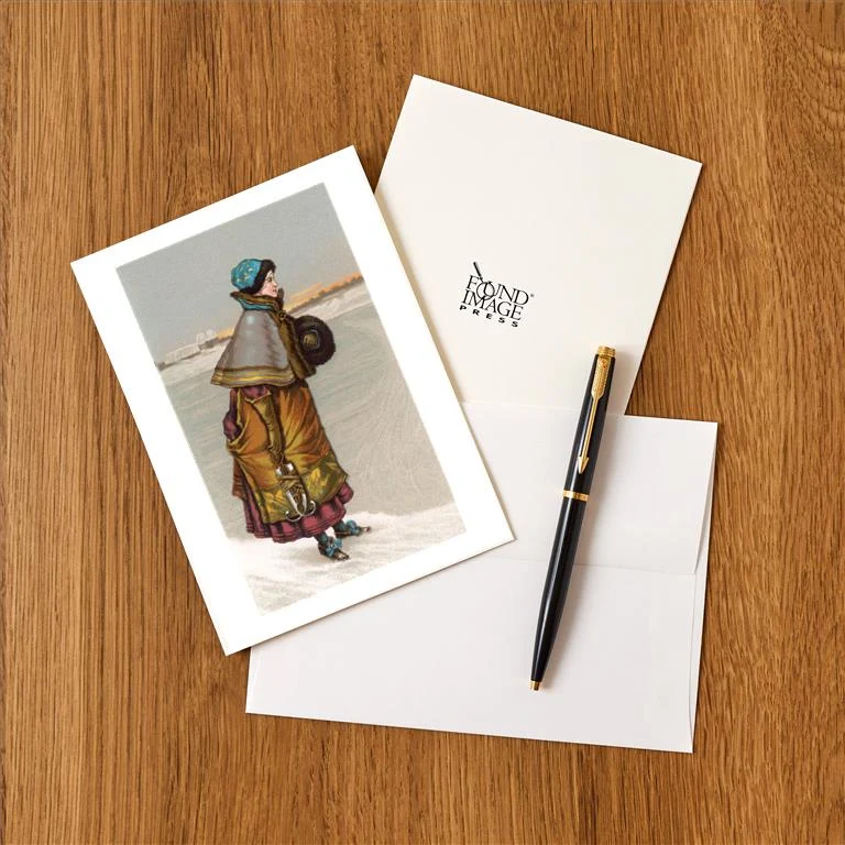 WS-208 Woman with Ice Skates - Vintage Image Greeting Card, Pack of 4