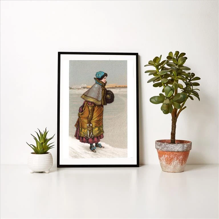 WS-208 Woman with Ice Skates - Vintage Image Art Print, Individual Print