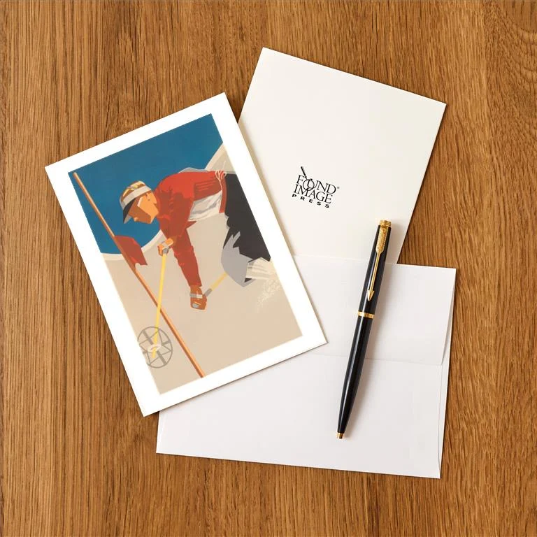 WS-227 Ski Racer - Vintage Image Greeting Card, Pack of 4