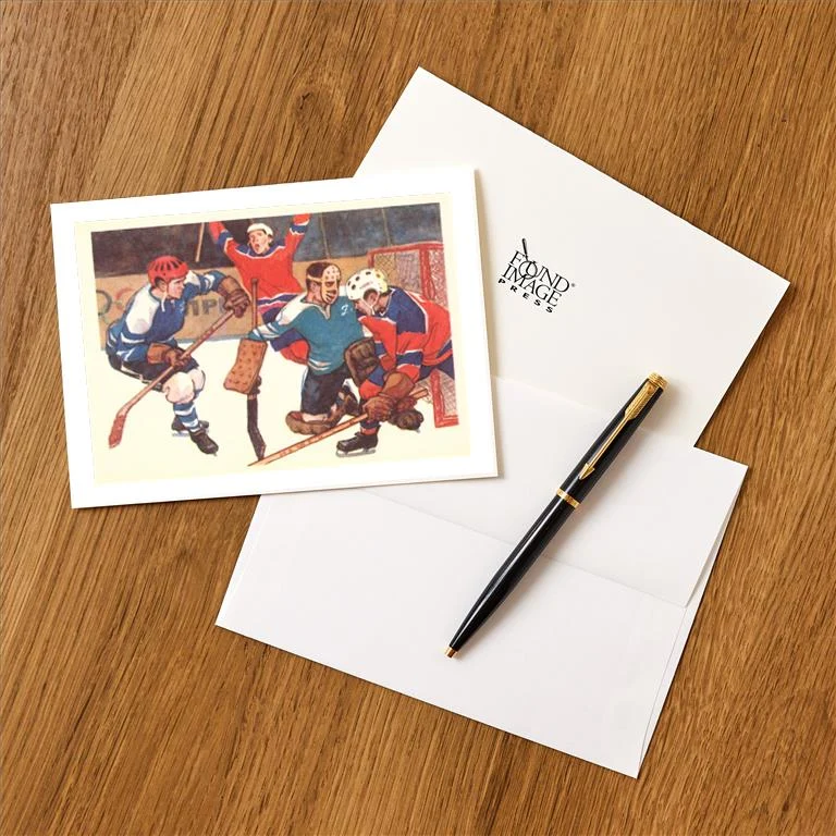 WS-211 Ice Hockey Action - Vintage Image Greeting Card, Pack of 4