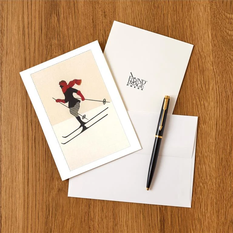 WS-223 Woman Skier - Vintage Image Greeting Card, Pack of 4
