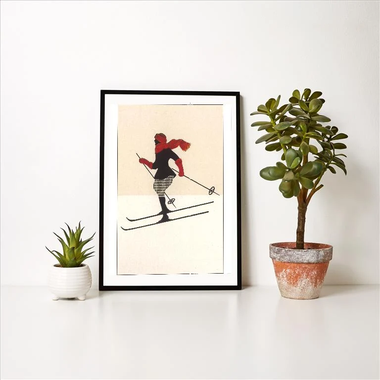 WS-223 Woman Skier - Vintage Image Art Print, Individual Print