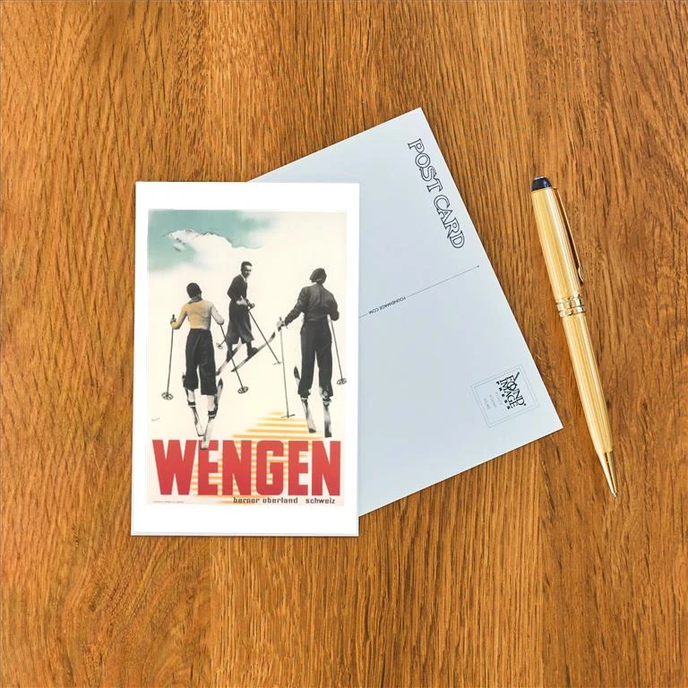 WS-216 Skiing in Wengen, Switzerland - Vintage Image Postcard, Pack of 10