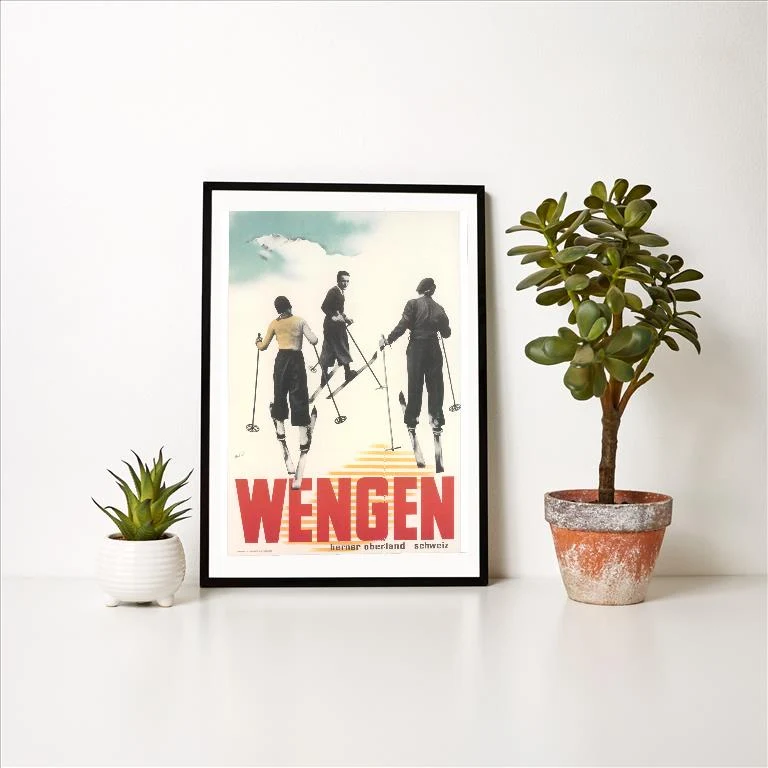 WS-216 Skiing in Wengen, Switzerland - Vintage Image Art Print, Individual Print